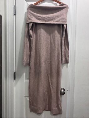 LOFT Off-Shoulder Long Sleeve Knit Midi Dress in Dusty Mauve
